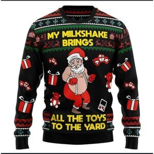 Santa Milkshake Christmas Sweatshirt 2XL Funny Holiday Sweater Men’s 2XL Festive